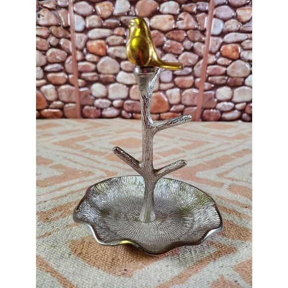 Two's Company Gold Bird on Branch Jewelry/Ring Holder Tree Stand Display Metal - Picture 1 of 7